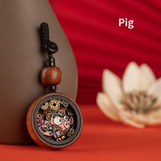 Buddha Gift Year Of The Dragon Hand Painted Chinese Zodiac Rosewood Carved Calm Key Chain (Extra 30% Off | USE CODE: FS30)