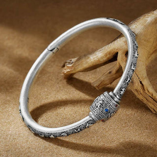 Buddha Gift 990 Sterling Silver Tibetan Auspicious Clouds Om Mani Padme Hum Engraved Creativity Bracelet Bangle