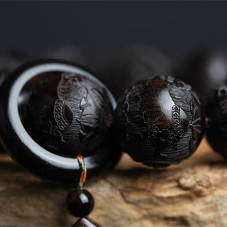 Buddha Gift Ebony Wood Chinese Character Yin Yang Engraved Gourd Balance Bracelet