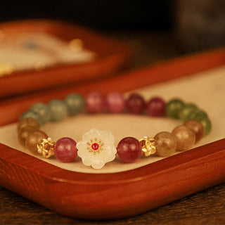 Buddha Gift Colorful Tourmaline Jade Flowers Love Bracelet