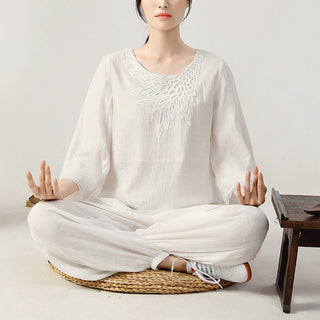 Buddha Gift 2Pcs Long Sleeve Frog-Button Meditation Prayer Zen Practice Tai Chi Uniform Clothing Women's Set