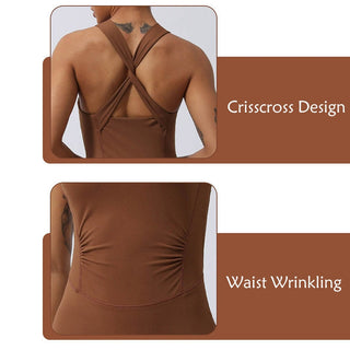 Buddha Gift Women Workout Crisscross Sleeveless Flare Jumpsuit Sports Fitness Yoga Bodysuit