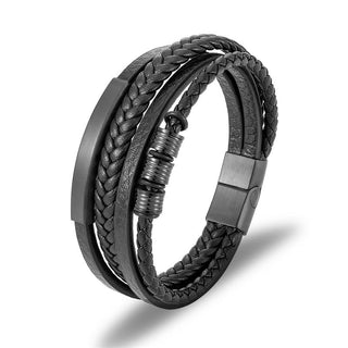 Buddha Gift Leather Multi-Layer Titanium Steel Balance Braided Magnetic Buckle Bracelet