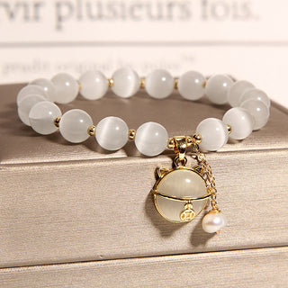 Buddha Gift Cat's Eye Lovely Cat Pattern Pearl Love Charm Bracelet