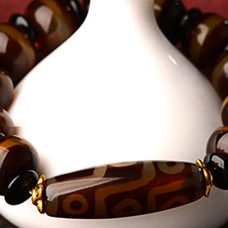 Buddha Gift Tibetan Natural Nine-Eye Dzi Bead Agate Wealth Blessings Bracelet