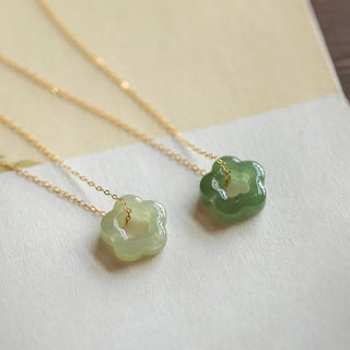 Buddha Gift Dainty Hetian Jade Cyan Jade Luck Floral Charm Necklace Pendant