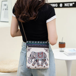 Buddha Gift Elephant Butterfly Embroidered Canvas Tote Bag Shoulder Bag Crossbody Bag