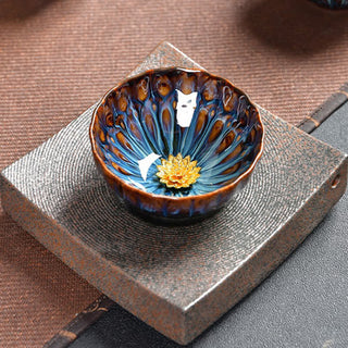 Buddha Gift Lotus Peacock Dragon Phoenix Koi Fish Ceramic Teacup Inlaid Tea Cups 120ml