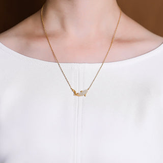 Buddha Gift 925 Sterling Silver White Jade Dolphin Luck Necklace Pendant