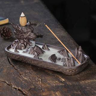 Buddha Gift Dragon Mountain Strength Ceramic Incense Burner Decoration