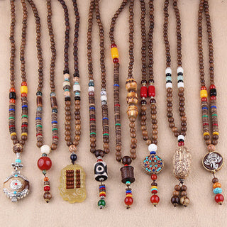 Buddha Gift Tibetan Wenge Wood Bodhi Seed Agate Elephant Protection Necklace Pendant