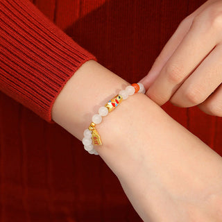 Buddha Gift 925 Sterling Silver Hetian White Jade Red Agate Koi Fish Luck Happiness Bracelet