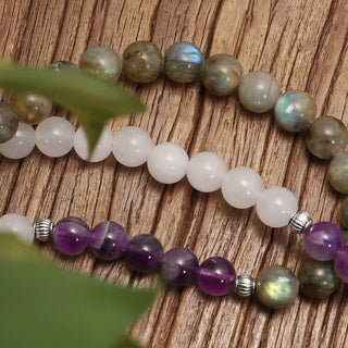 Buddha Gift 108 Mala Beads White Agate Amethyst Black Glitter Stone Protection Bracelet