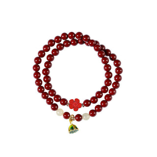 Buddha Gift Cinnabar Lotus Charm Double Wrap Blessing Bracelet