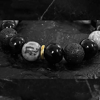 Buddha Gift Black Obsidian Lava Rock Stone Yin Yang Strength Bracelet