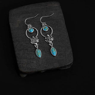Buddha Gift 925 Sterling Silver Vintage Turquoise Waterdrop Pattern Balance Drop Dangle Earrings
