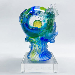 Buddha Gift Handmade Azure Dragon Liuli Crystal Art Piece Success Protection Home Office Decoration