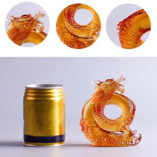 Buddha Gift Year of the Dragon Handmade Chinese Zodiac Yellow Dragon Liuli Crystal Art Piece Protection Home Office Decoration