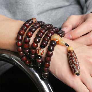 Buddha Gift 108 Mala Beads Three-eyed Dzi Bead Nine-eye Dzi Bead Jade Luck Bracelet