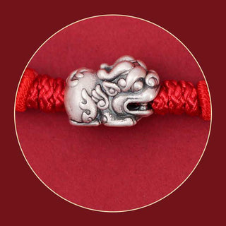 Buddha Gift 925 Sterling Silver PiXiu Fu Character Wealth Luck Handmade Braided Bracelet