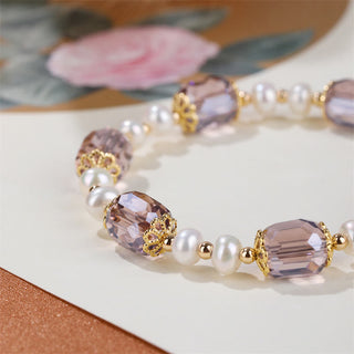 Buddha Gift Natural Amethyst Pearl Peace Healing Chain Bracelet