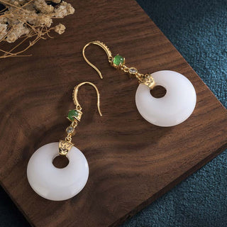 Buddha Gift FengShui White Jade Blessing Drop Earrings