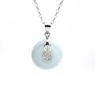 Buddha Gift 925 Sterling Silver Peace Buckle Jade Coin Luck Necklace Pendant