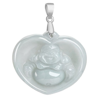 Buddha Gift 925 Sterling Silver Laughing Buddha White Jade Luck Blessing Necklace Pendant