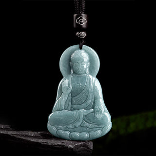 Buddha Gift Amitabha Buddha Natural Jade Lotus Amulet Compassion String Necklace Pendant