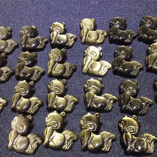 Buddha Gift Natural Rainbow Obsidian Gold Sheen Obsidian Nine Tailed Fox Positive Necklace Pendant