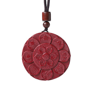 Buddha Gift Natural Cinnabar Lotus Om Mani Padme Hum Blessing Necklace String Pendant