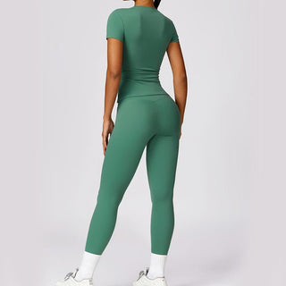 Buddha Gift Women Short Sleeve T-Shirt Top High Waist Leggings Pants For Sports Yoga