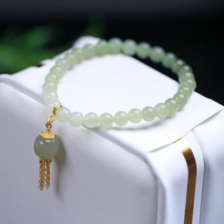 Buddha Gift 925 Sterling Silver Hetian Jade Beaded Wealth Charm Bracelet