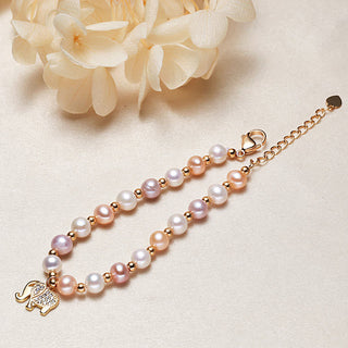 Buddha Gift 18K Gold Plated Pearl Elephant Zircon Charm Sincerity Bracelet