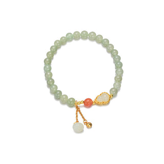 Buddha Gift 925 Sterling Silver Hetian Jade Gourd Lotus Abundance Luck Bracelet