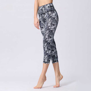 Buddha Gift Leaves Butterfly Print Sports Yoga Cropped Leggings Women's Yoga Capri Pants