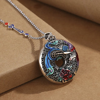 Buddha Gift Phoenix Peony Flower Luck Protection Necklace Pendant