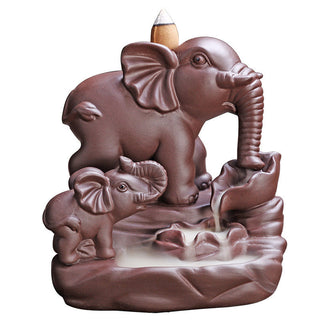 Buddha Gift Tibetan Elephant Purple Clay Backflow Smoke Fountain Protection Incense Burner Decoration