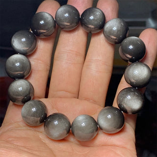 Buddha Gift Natural Silver Sheen Obsidian Soothing Protection Bracelet