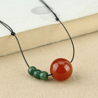 Buddha Gift Red Agate Green Aventurine Green Bodhi Seed Bead Calm Leather Rope Necklace Pendant
