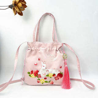 Buddha Gift Suzhou Embroidery Lotus Deer Epiphyllum Peony Rabbit Cotton Linen Tote Crossbody Bag Shoulder Bag Handbag