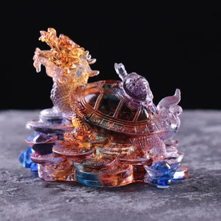 Buddha Gift Feng Shui Dragon Turtle Coins Handmade Liuli Crystal Luck Art Piece Home Office Decoration