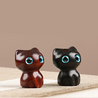 Buddha Gift Mini Small Leaf Red Sandalwood Ebony Wood Lucky Cat Lovely Kitty Peace Key Chain Phone Hanging Decoration