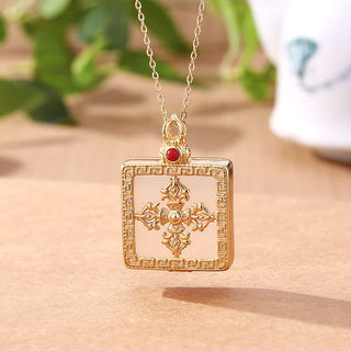 Buddha Gift 24K Gold Plated White Jade Double Dorje Protection Luck Necklace Pendant