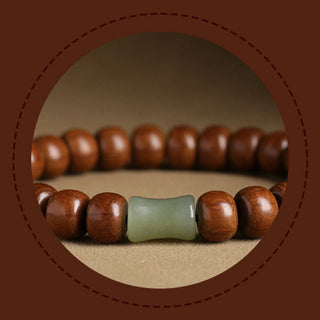 Buddha Gift Natural Abelia Biflora Wood Hetian Jade Bamboo Bead Warding Off Evil Spirits Bracelet