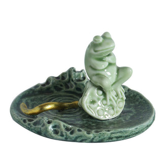 Buddha Gift Leaf Meditation Frog Pattern Healing Ceramic Incense Burner Decoration