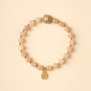 Buddha Gift 14K Gold Plated Natural Strawberry Quartz Labradorite Sun Stone Fu Character Positive Charm Bracelet