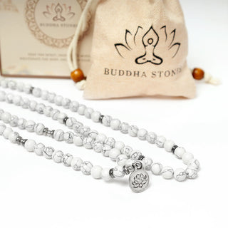 Buddha Gift White Turquoise Lotus Mala Healing Bracelet