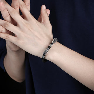 Buddha Gift 999 Sterling Silver Double Dragon Luck Handmade Braided Bracelet