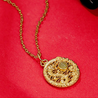 Buddha Gift 925 Sterling Silver Year Of The Dragon Auspicious Clouds Hetian Jade Inlaid Luck Necklace Pendant